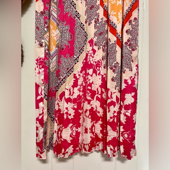 CHICOS Pleated Maxi Skirt Pink Floral Paisley Size 1 (8-10) Medium - Picture 3 of 10